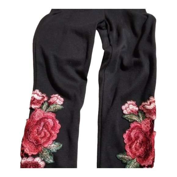 Hayden Other - Hayden Girl's Black Leggings with Embroidered Roses